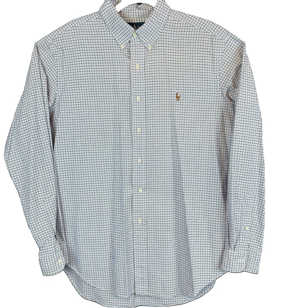Ralph Lauren Long Sleeve Polo Shirt Yellow Blue Stripes, XL Pony Logo Button Up